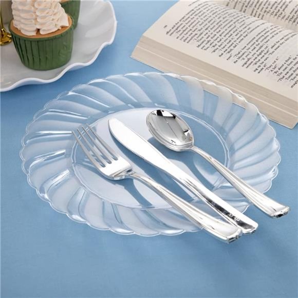 100 Pieces Clear Plastic Plates - 9 Inch Clear Disposable Plates - Washable - Picture 6 of 7